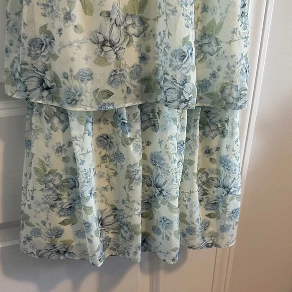 Altar'd State Pale Blue Floral Tiered Ruffle Midi Dress - Picture 5 of 6